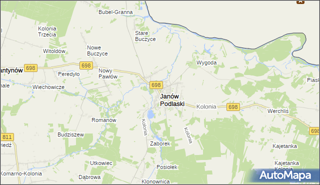 mapa Janów Podlaski, Janów Podlaski na mapie Targeo