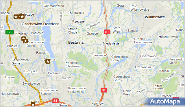 mapa Janowice gmina Bestwina, Janowice gmina Bestwina na mapie Targeo