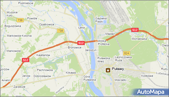 mapa Jaroszyn gmina Puławy, Jaroszyn gmina Puławy na mapie Targeo