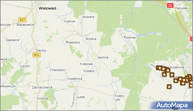 mapa Jasiona gmina Zbrosławice, Jasiona gmina Zbrosławice na mapie Targeo