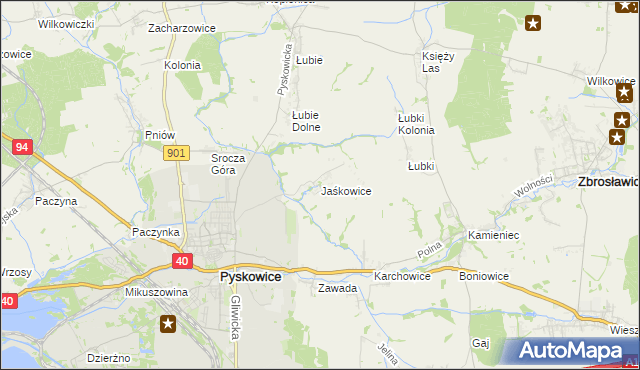 mapa Jaśkowice gmina Zbrosławice, Jaśkowice gmina Zbrosławice na mapie Targeo