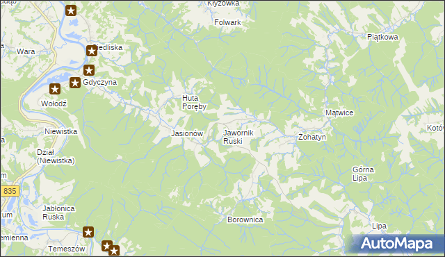 mapa Jawornik Ruski, Jawornik Ruski na mapie Targeo