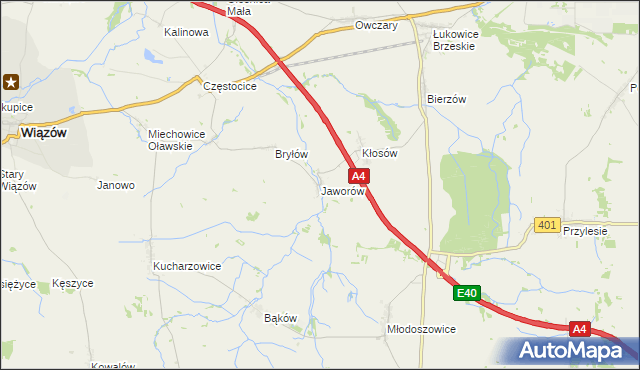 mapa Jaworów gmina Wiązów, Jaworów gmina Wiązów na mapie Targeo