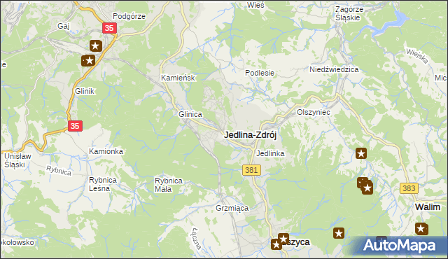 mapa Jedlina-Zdrój, Jedlina-Zdrój na mapie Targeo