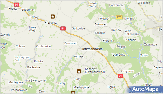 mapa Jerzmanowice gmina Jerzmanowice-Przeginia, Jerzmanowice gmina Jerzmanowice-Przeginia na mapie Targeo