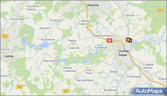 mapa Kałużna gmina Olszyna, Kałużna gmina Olszyna na mapie Targeo