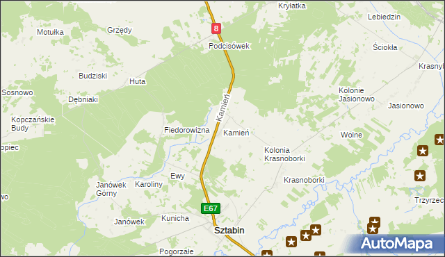 mapa Kamień gmina Sztabin, Kamień gmina Sztabin na mapie Targeo