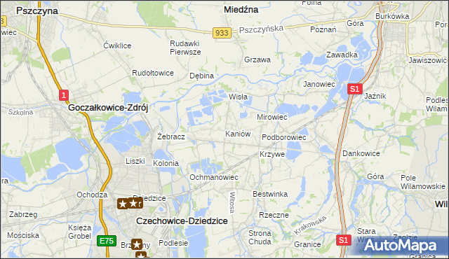 mapa Kaniów gmina Bestwina, Kaniów gmina Bestwina na mapie Targeo