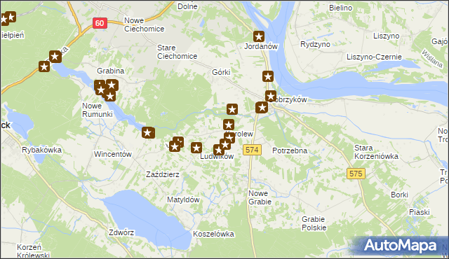 mapa Karolew gmina Gąbin, Karolew gmina Gąbin na mapie Targeo