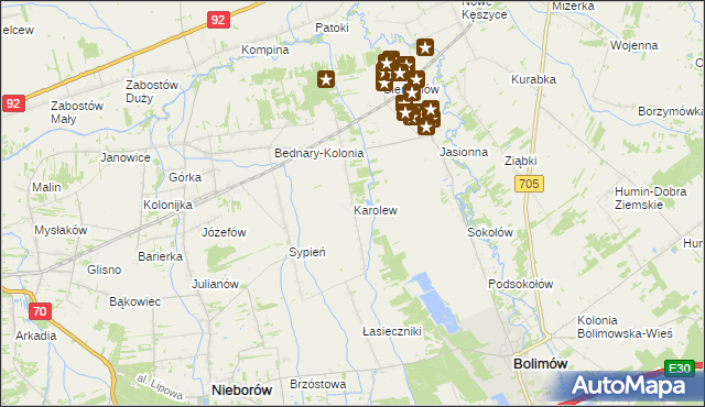 mapa Karolew gmina Nieborów, Karolew gmina Nieborów na mapie Targeo