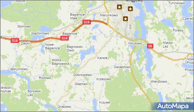 mapa Karwie gmina Mrągowo, Karwie gmina Mrągowo na mapie Targeo