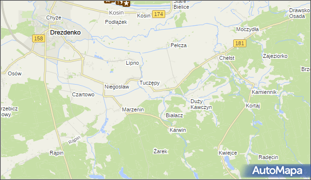 mapa Kawczyn gmina Drawsko, Kawczyn gmina Drawsko na mapie Targeo