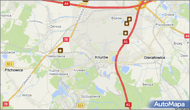 mapa Knurów powiat gliwicki, Knurów powiat gliwicki na mapie Targeo