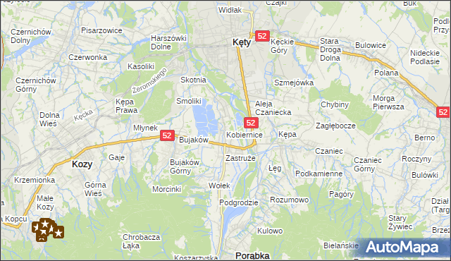 mapa Kobiernice, Kobiernice na mapie Targeo