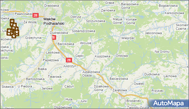 mapa Kojszówka, Kojszówka na mapie Targeo