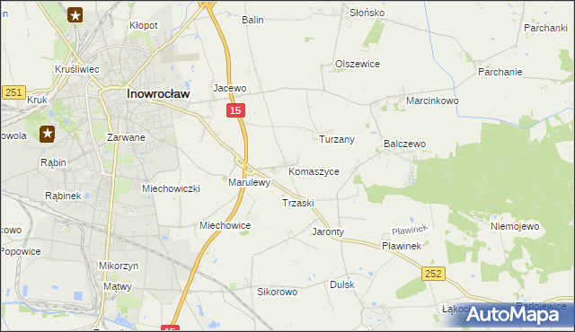 mapa Komaszyce gmina Inowrocław, Komaszyce gmina Inowrocław na mapie Targeo