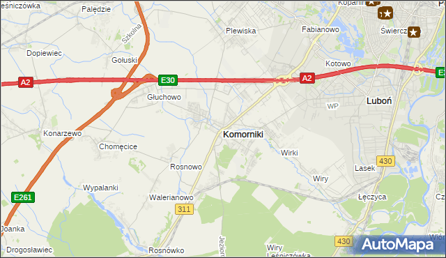 mapa Komorniki powiat poznański, Komorniki powiat poznański na mapie Targeo