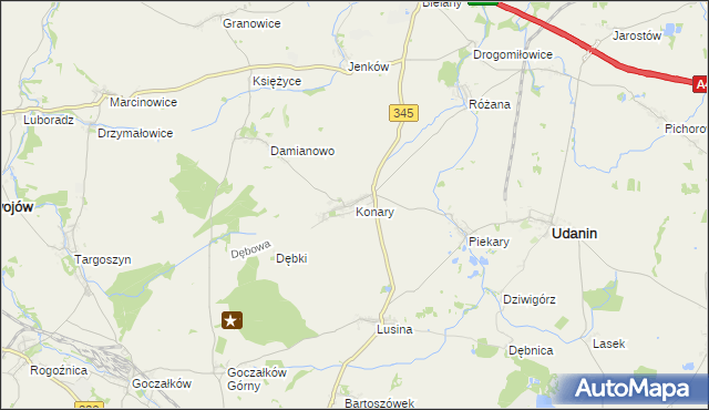 mapa Konary gmina Udanin, Konary gmina Udanin na mapie Targeo