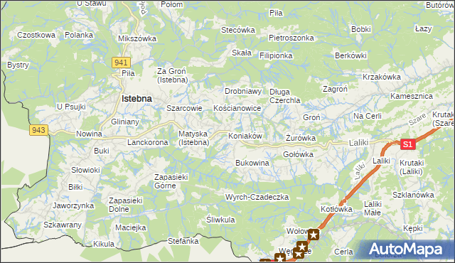 mapa Koniaków, Koniaków na mapie Targeo