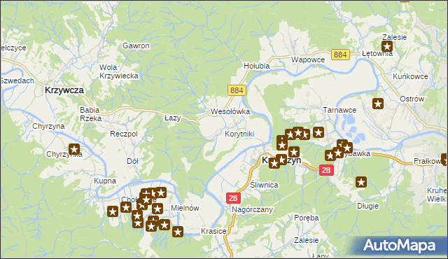 mapa Korytniki, Korytniki na mapie Targeo