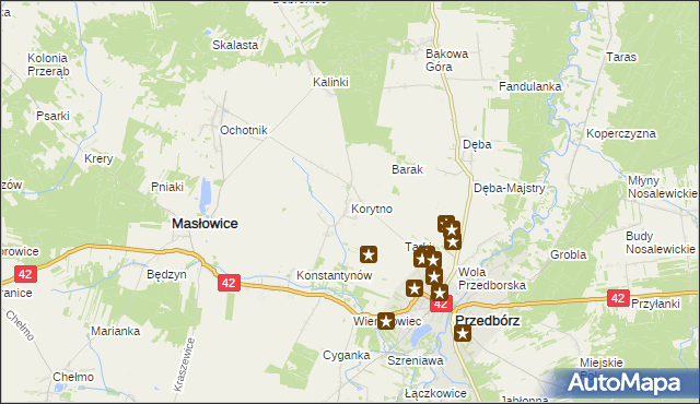 mapa Korytno gmina Masłowice, Korytno gmina Masłowice na mapie Targeo