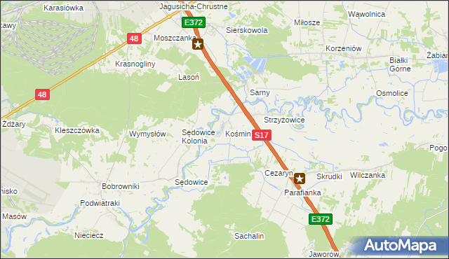 mapa Kośmin gmina Żyrzyn, Kośmin gmina Żyrzyn na mapie Targeo