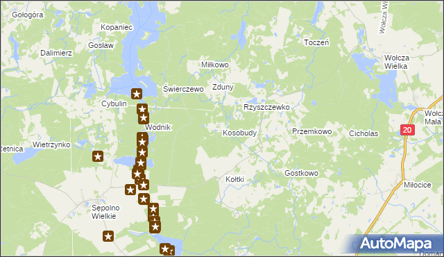 mapa Kosobudy gmina Biały Bór, Kosobudy gmina Biały Bór na mapie Targeo