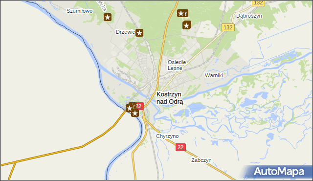 mapa Kostrzyn nad Odrą, Kostrzyn nad Odrą na mapie Targeo