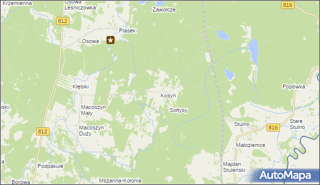 mapa Kosyń gmina Wola Uhruska, Kosyń gmina Wola Uhruska na mapie Targeo
