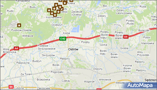 mapa Kozodrza, Kozodrza na mapie Targeo