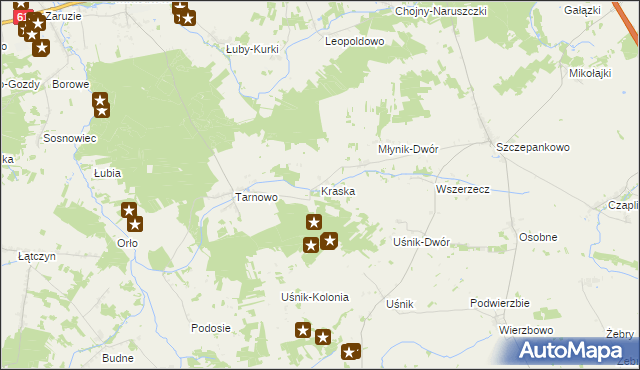 mapa Kraska gmina Miastkowo, Kraska gmina Miastkowo na mapie Targeo