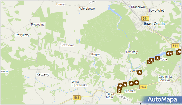 mapa Krępa gmina Lipowiec Kościelny, Krępa gmina Lipowiec Kościelny na mapie Targeo
