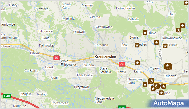 mapa Krzeszowice, Krzeszowice na mapie Targeo