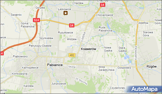 mapa Ksawerów powiat pabianicki, Ksawerów powiat pabianicki na mapie Targeo
