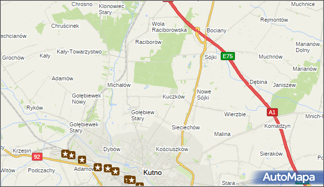 mapa Kuczków gmina Kutno, Kuczków gmina Kutno na mapie Targeo