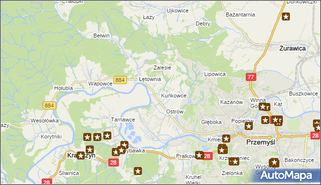 mapa Kuńkowce, Kuńkowce na mapie Targeo