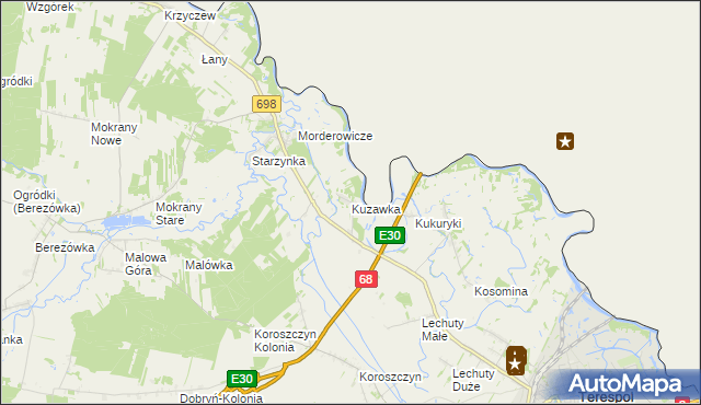 mapa Kuzawka gmina Terespol, Kuzawka gmina Terespol na mapie Targeo