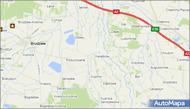 mapa Kwiatków gmina Brudzew, Kwiatków gmina Brudzew na mapie Targeo