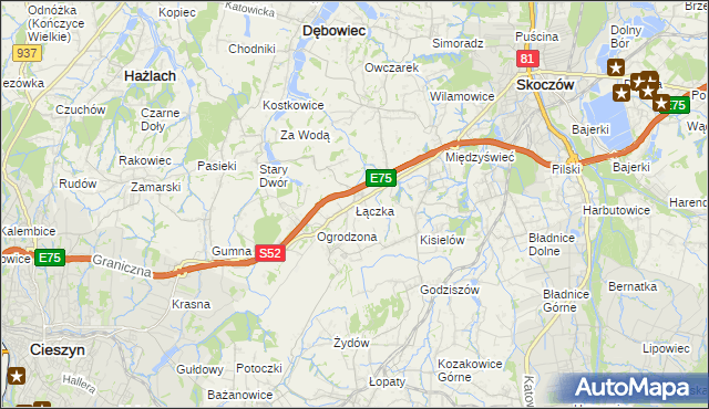 mapa Łączka gmina Dębowiec, Łączka gmina Dębowiec na mapie Targeo