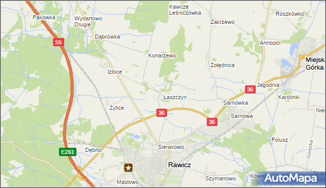 mapa Łaszczyn gmina Rawicz, Łaszczyn gmina Rawicz na mapie Targeo