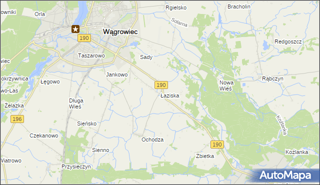 mapa Łaziska gmina Wągrowiec, Łaziska gmina Wągrowiec na mapie Targeo