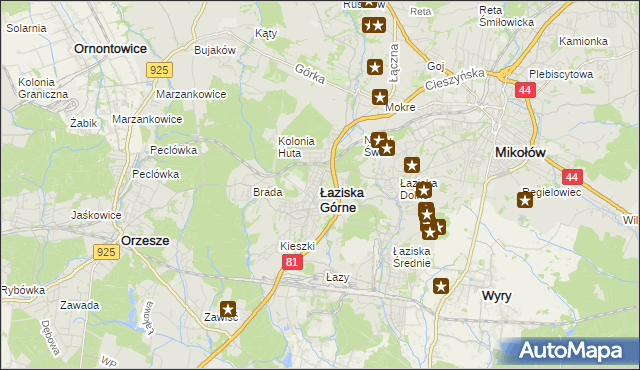 mapa Łaziska Górne, Łaziska Górne na mapie Targeo