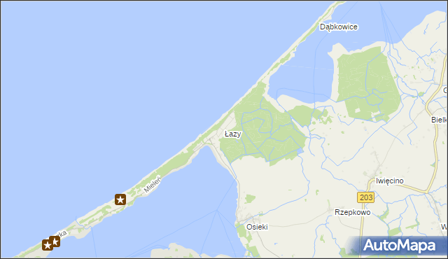 mapa Łazy gmina Mielno, Łazy gmina Mielno na mapie Targeo