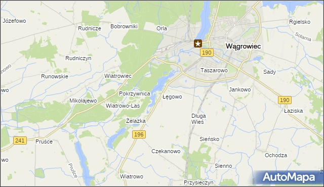 mapa Łęgowo gmina Wągrowiec, Łęgowo gmina Wągrowiec na mapie Targeo