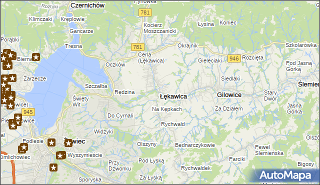 mapa Łękawica powiat żywiecki, Łękawica powiat żywiecki na mapie Targeo