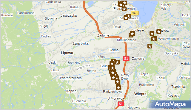 mapa Leśna gmina Lipowa, Leśna gmina Lipowa na mapie Targeo