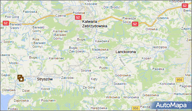 mapa Leśnica gmina Stryszów, Leśnica gmina Stryszów na mapie Targeo