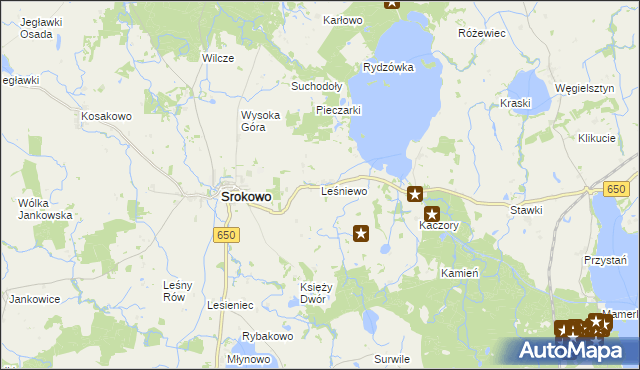 mapa Leśniewo gmina Srokowo, Leśniewo gmina Srokowo na mapie Targeo