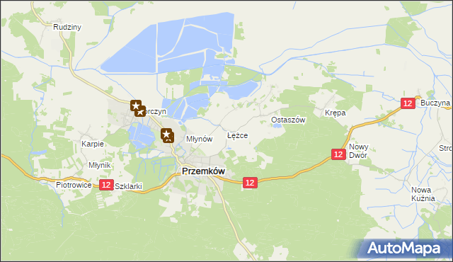 mapa Łężce gmina Przemków, Łężce gmina Przemków na mapie Targeo