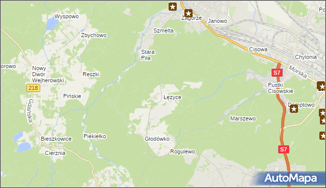 mapa Łężyce gmina Wejherowo, Łężyce gmina Wejherowo na mapie Targeo